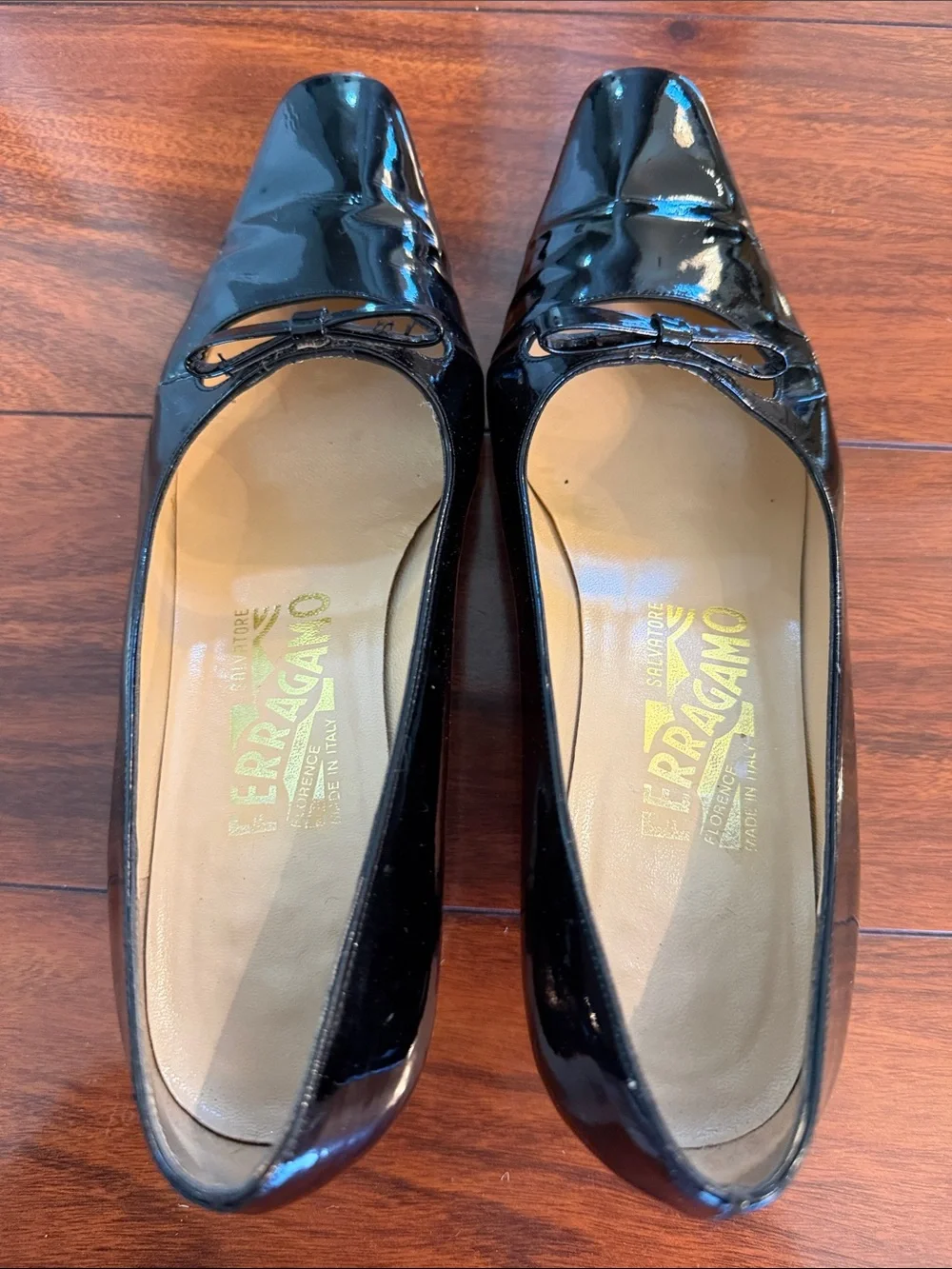 Salvatore Ferragamo Black Patent Leather Mary Jane Kitten Heels